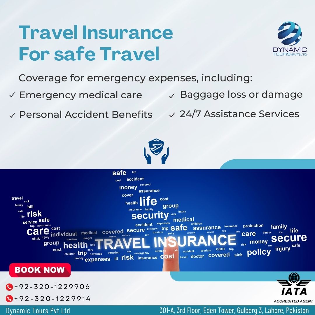 Travel Insurance for medical care, accidental benefits and baggage loss.