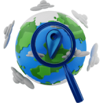 Searching for location in the Blue Globe with magnifying glass