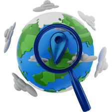 Searching for location in the Blue Globe with magnifying glass