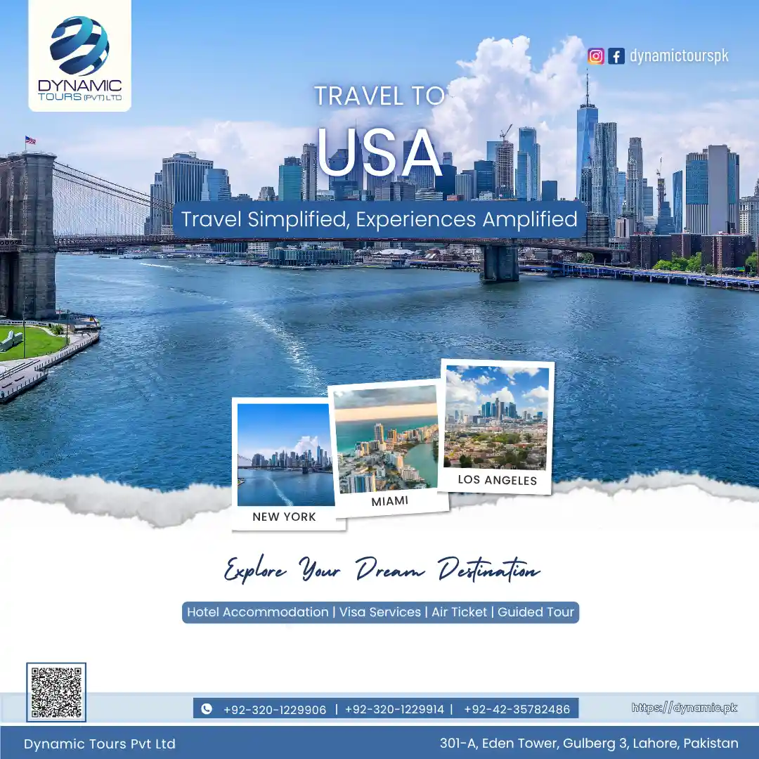 Travel poster featuring Brooklyn Bridge and Manhattan skyline with highlights of New York, Miami, and Los Angeles